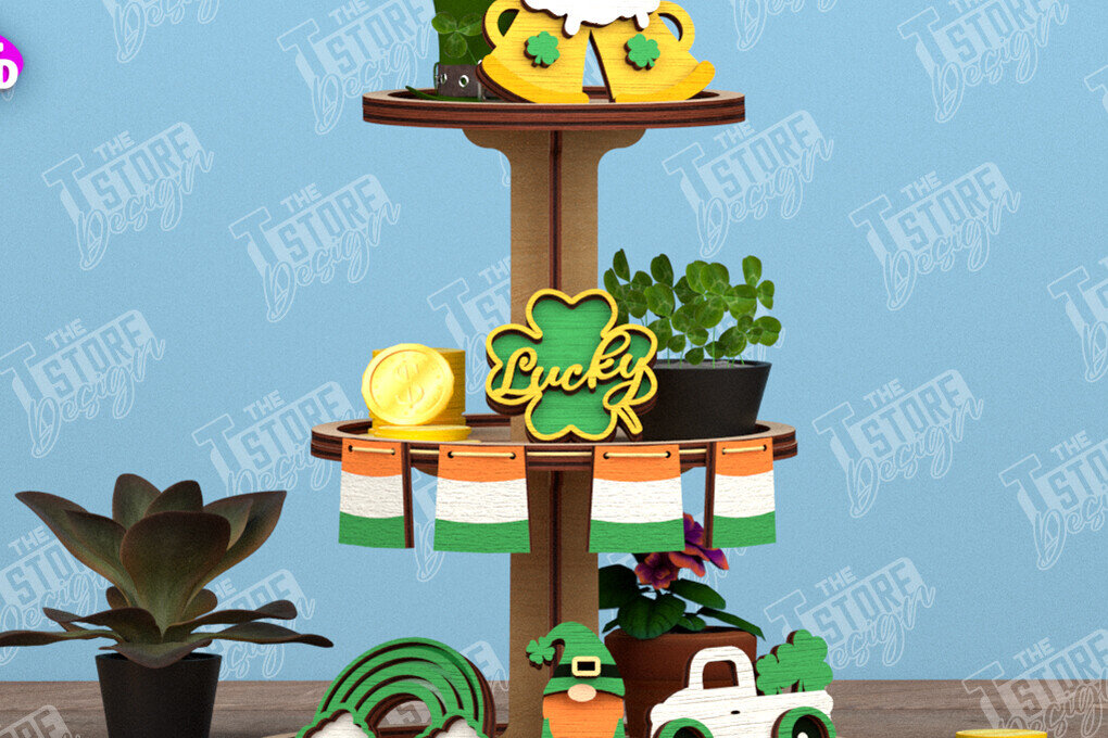 Σετ των 2 Intra απο ξύλο plywood 3mm-4mm πάχος – Δίσκος με κλιμάκωση του Αγίου Πατρικίου| Ημέρα του Πάτρικ Δίασταση  20x20 cm INTRAFABR-115450693