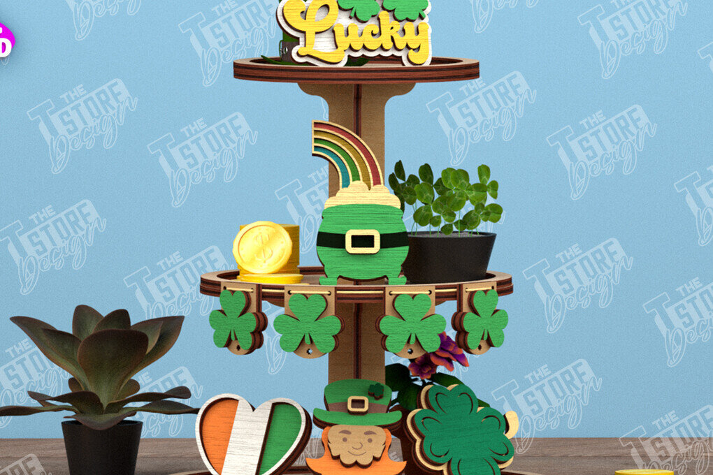 Σετ των 2 Intra απο ξύλο plywood 3mm-4mm πάχος – Δίσκος με κλιμάκωση του Αγίου Πατρικίου| Ημέρα του Πάτρικ Δίασταση  20x20 cm INTRAFABR-115450661