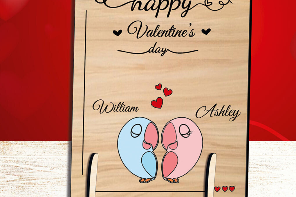 Σετ των 2 Intra απο ξύλο plywood 3mm-4mm πάχος – Δώρο κάρτα αγάπης πουλιών του Αγίου Βαλεντίνου Δίασταση  20x20 cm INTRAFABR-111991055