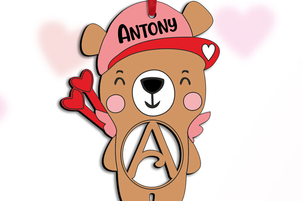 Σετ των 2 Intra απο ξύλο plywood 3mm-4mm πάχος – Ημέρα του Αγίου Βαλεντίνου Γράμμα μια αρκούδα Έρως Δίασταση  20x20 cm INTRAFABR-111931916