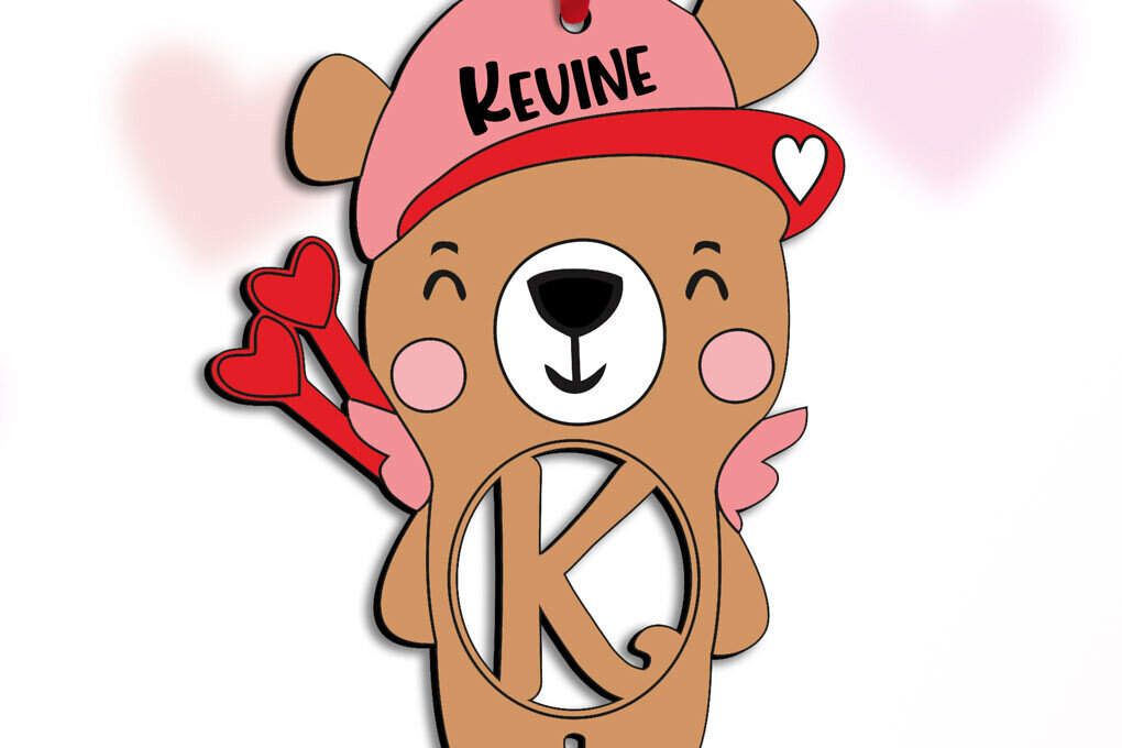 Σετ των 2 Intra απο ξύλο plywood 3mm-4mm πάχος – Γράμμα του Αγίου Βαλεντίνου K Bear Cupid Δίασταση  20x20 cm INTRAFABR-112032945