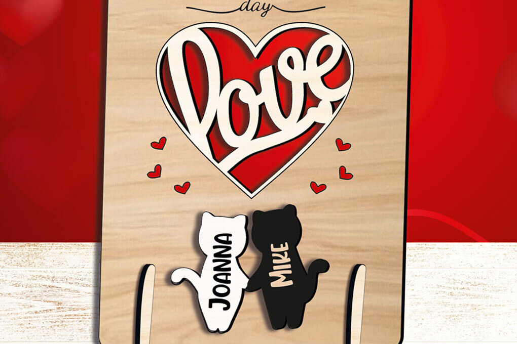 Σετ των 2 Intra απο ξύλο plywood 3mm-4mm πάχος – Κάρτα αγάπης γατών για την ημέρα του Αγίου Βαλεντίνου Δίασταση  20x20 cm INTRAFABR-111931820