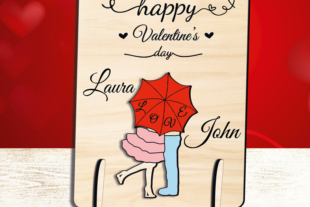 Σετ των 2 Intra απο ξύλο plywood 3mm-4mm πάχος – Ομπρέλα ζεύγους αγάπης του Αγίου Βαλεντίνου Δίασταση  20x20 cm INTRAFABR-111931742