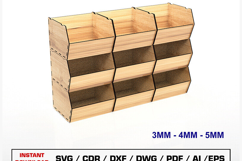 Σετ των 2 Intra απο ξύλο plywood 3mm-4mm πάχος – Αρχείο κοπής λέιζερ με δυνατότητα στοίβαξης κουτιού αποθήκευσης Δίασταση  20x20 cm INTRAFABR-105145579