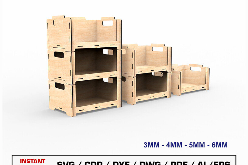 Σετ των 2 Intra απο ξύλο plywood 3mm-4mm πάχος – Αρχείο κοπής λέιζερ με δυνατότητα στοίβαξης κουτιού αποθήκευσης Δίασταση  20x20 cm INTRAFABR-105145695