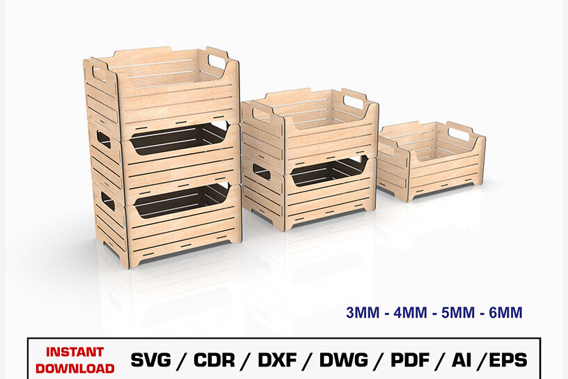 Σετ των 2 Intra απο ξύλο plywood 3mm-4mm πάχος – Αρχείο κοπής λέιζερ με δυνατότητα στοίβαξης κουτιού αποθήκευσης Δίασταση  20x20 cm INTRAFABR-105145949