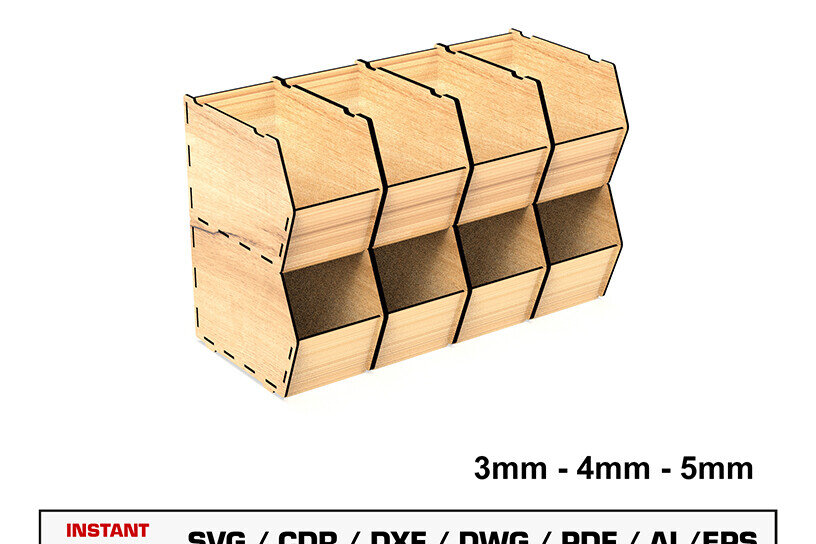 Σετ των 2 Intra απο ξύλο plywood 3mm-4mm πάχος – Αρχείο κοπής λέιζερ με δυνατότητα στοίβαξης κουτιού αποθήκευσης Δίασταση  20x20 cm INTRAFABR-105145528