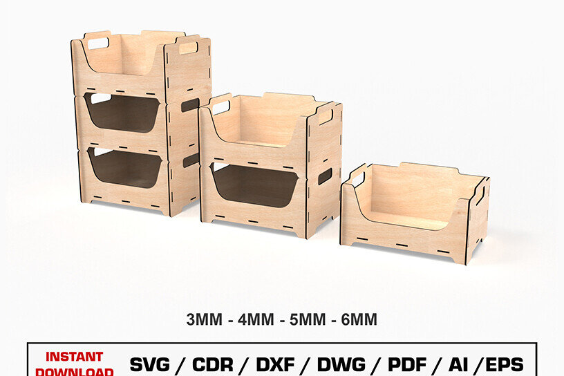 Σετ των 2 Intra απο ξύλο plywood 3mm-4mm πάχος – Αρχεία κοπής λέιζερ με δυνατότητα στοίβαξης κουτιού αποθήκευσης Δίασταση  20x20 cm INTRAFABR-90417809