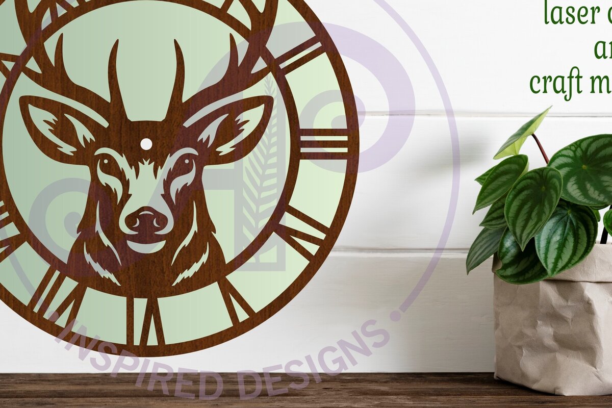 Intra απο ξύλο plywood 3mm-4mm πάχος – Ρολόι τοίχου με λέιζερ ελαφιού ελαφιού Δίασταση  40x30 cm INTRAFABR-116363024