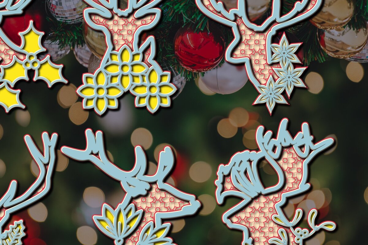 Σετ των 2 Intra απο ξύλο plywood 3mm-4mm πάχος – Αρχείο αποκοπής δέσμης με στρώσεις κεφαλής ελαφιού Δίασταση  20x20 cm INTRAFABR-36303728