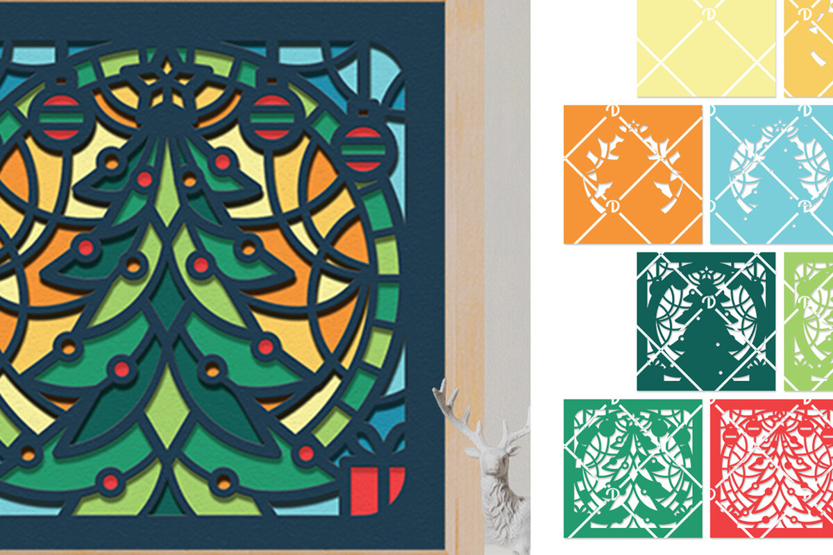 Σετ των 2 Intra απο ξύλο plywood 3mm-4mm πάχος – Κουτί σκιών από βιτρό χριστουγεννιάτικο δέντρο Δίασταση  20x20 cm INTRAFABR-76492192