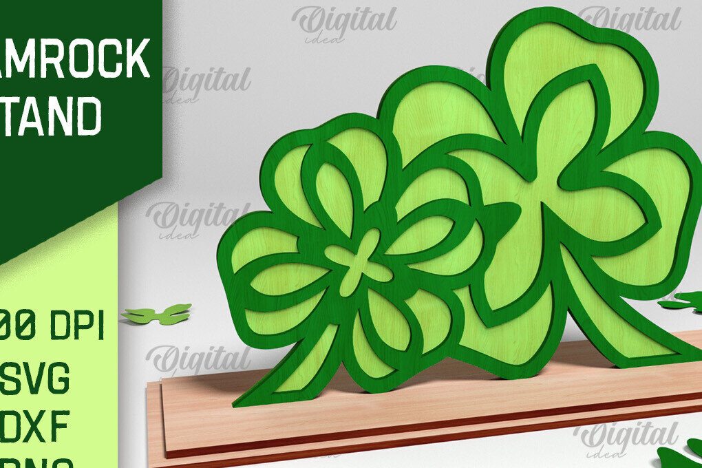 Σετ των 2 Intra απο ξύλο plywood 3mm-4mm πάχος – Stand St. Patrick's Shamrock Δίασταση  20x20 cm INTRAFABR-88611161