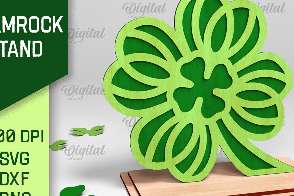 Σετ των 2 Intra απο ξύλο plywood 3mm-4mm πάχος – Stand St. Patrick's Shamrock Δίασταση  20x20 cm INTRAFABR-88610333
