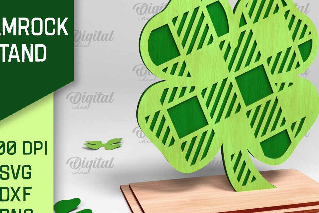 Σετ των 2 Intra απο ξύλο plywood 3mm-4mm πάχος – Stand St. Patrick's Shamrock Δίασταση  20x20 cm INTRAFABR-88610416