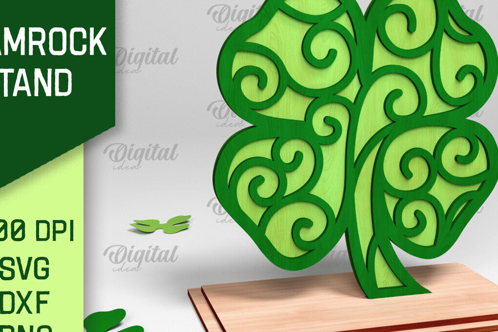 Σετ των 2 Intra απο ξύλο plywood 3mm-4mm πάχος – Stand St. Patrick's Shamrock Δίασταση  20x20 cm INTRAFABR-88610459