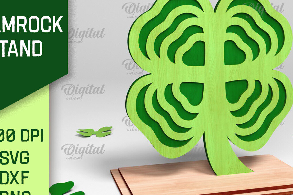 Σετ των 2 Intra απο ξύλο plywood 3mm-4mm πάχος – Stand St. Patrick's Shamrock Δίασταση  20x20 cm INTRAFABR-88610821