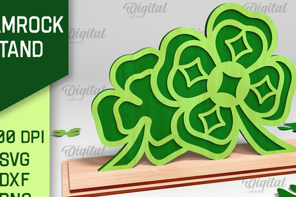 Σετ των 2 Intra απο ξύλο plywood 3mm-4mm πάχος – Stand St. Patrick's Shamrock Δίασταση  20x20 cm INTRAFABR-88611068