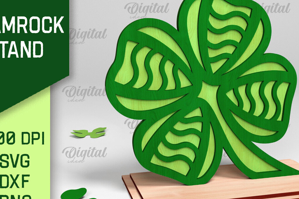 Σετ των 2 Intra απο ξύλο plywood 3mm-4mm πάχος – Stand St. Patrick's Shamrock Δίασταση  20x20 cm INTRAFABR-88609916