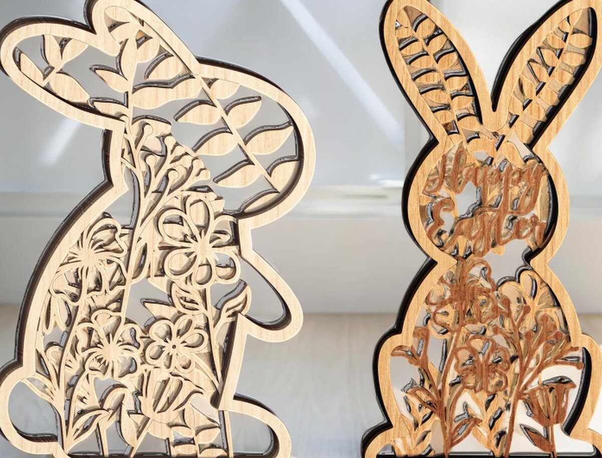 Σετ των 2 Intra απο ξύλο plywood 3mm-4mm πάχος – Αρχείο Standing Bunnies Δίασταση  20x20 cm INTRAFABR-116762583