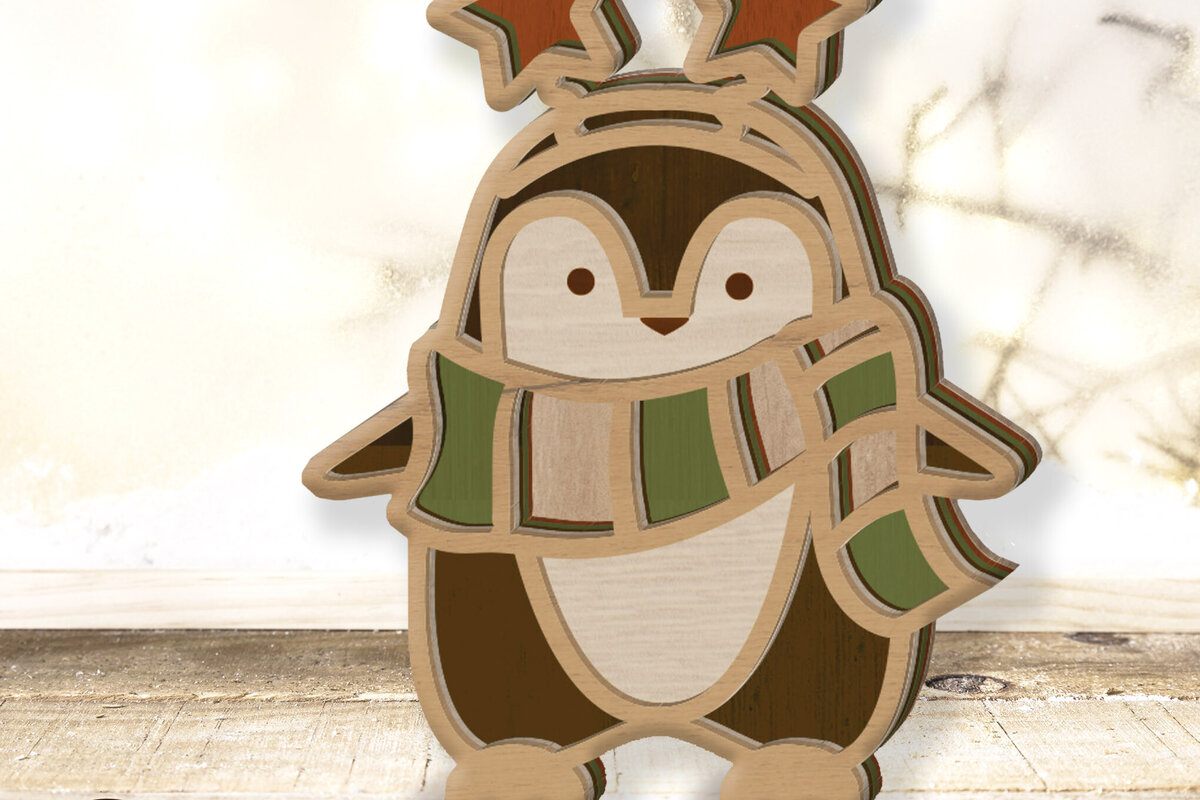 Σετ των 2 Intra απο ξύλο plywood 3mm-4mm πάχος – Όρθιος χριστουγεννιάτικος πιγκουίνος, Δίασταση  20x20 cm INTRAFABR-82011749