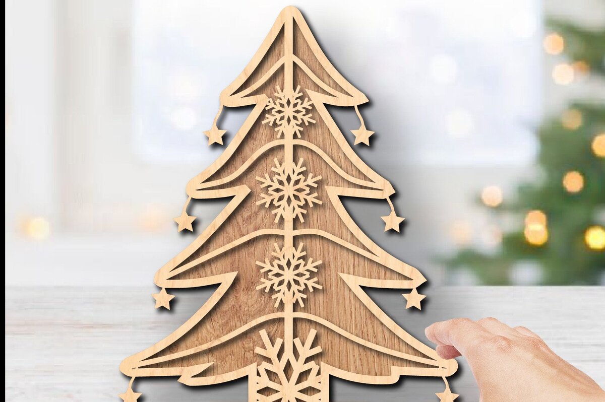 Σετ των 2 Intra απο ξύλο plywood 3mm-4mm πάχος – Μόνιμη διακόσμηση χριστουγεννιάτικων νιφάδων χιονιού Δίασταση  20x20 cm INTRAFABR-36518884