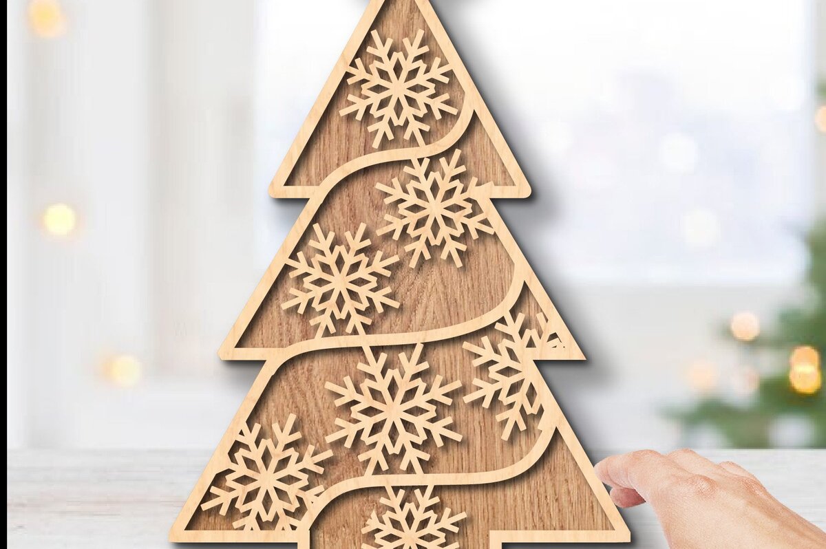 Σετ των 2 Intra απο ξύλο plywood 3mm-4mm πάχος – Διακόσμηση Χριστουγεννιάτικου Δέντρου 3d Δίασταση  20x20 cm INTRAFABR-36517790