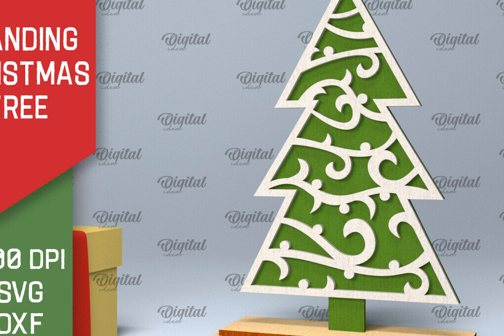 Σετ των 2 Intra απο ξύλο plywood 3mm-4mm πάχος –  κοπής με λέιζερ όρθιο χριστουγεννιάτικο δέντρο Δίασταση  20x20 cm INTRAFABR-104685319