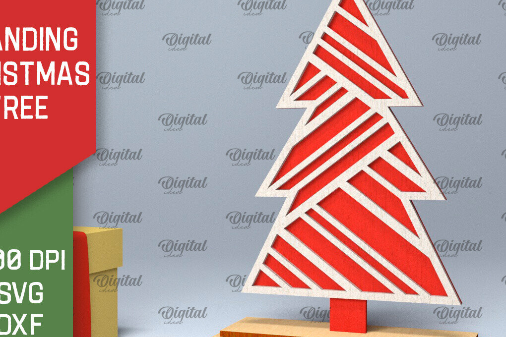 Σετ των 2 Intra απο ξύλο plywood 3mm-4mm πάχος –  κοπής με λέιζερ όρθιο χριστουγεννιάτικο δέντρο Δίασταση  20x20 cm INTRAFABR-104685185