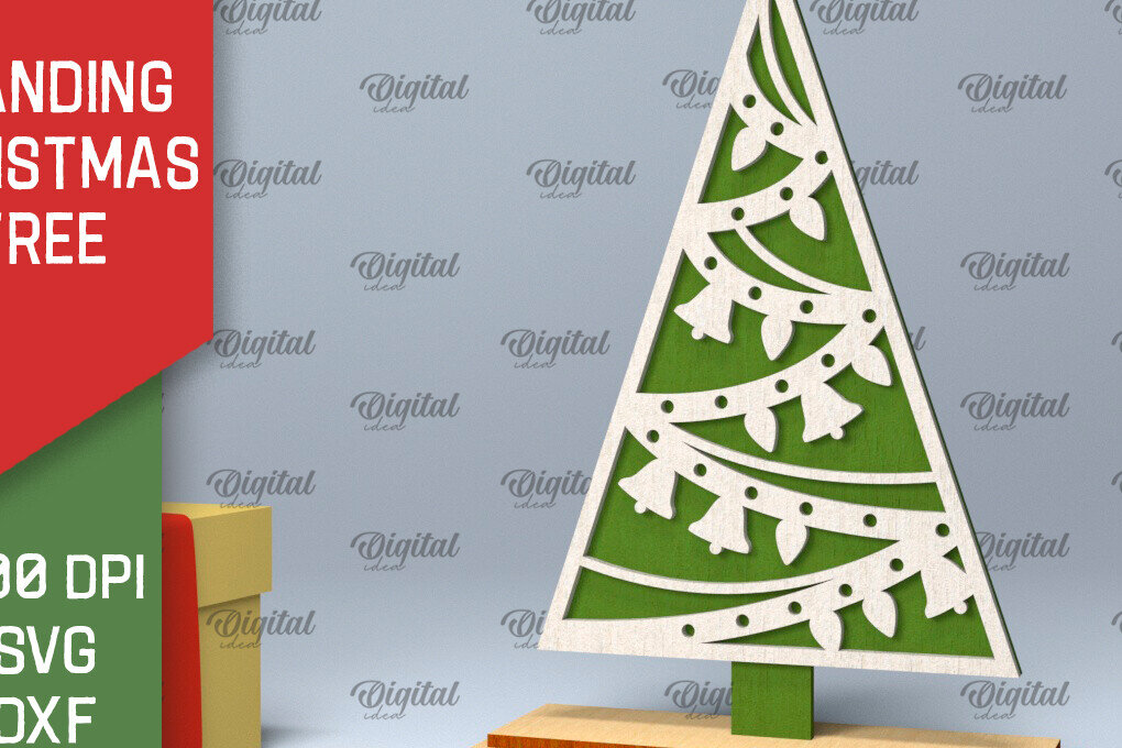 Σετ των 2 Intra απο ξύλο plywood 3mm-4mm πάχος –  κοπής με λέιζερ όρθιο χριστουγεννιάτικο δέντρο Δίασταση  20x20 cm INTRAFABR-104685210