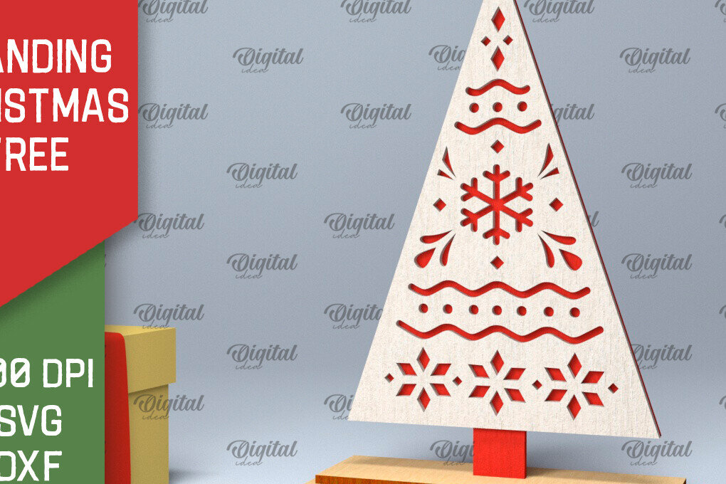 Σετ των 2 Intra απο ξύλο plywood 3mm-4mm πάχος –  κοπής με λέιζερ όρθιο χριστουγεννιάτικο δέντρο Δίασταση  20x20 cm INTRAFABR-104685221