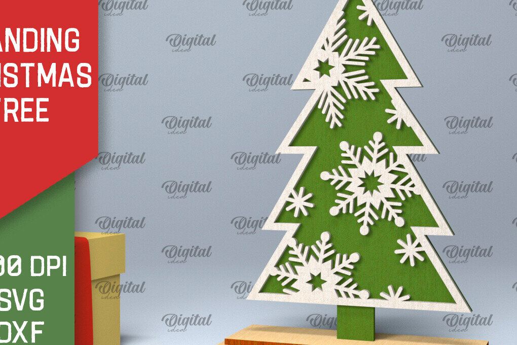 Σετ των 2 Intra απο ξύλο plywood 3mm-4mm πάχος –  κοπής με λέιζερ όρθιο χριστουγεννιάτικο δέντρο Δίασταση  20x20 cm INTRAFABR-104685262