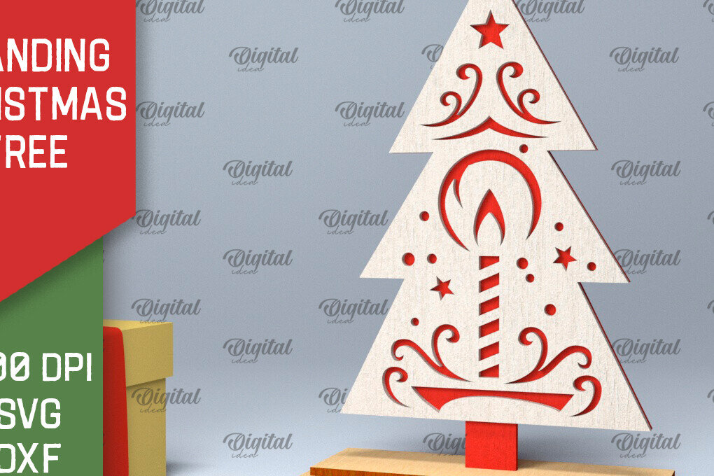 Σετ των 2 Intra απο ξύλο plywood 3mm-4mm πάχος –  κοπής με λέιζερ όρθιο χριστουγεννιάτικο δέντρο Δίασταση  20x20 cm INTRAFABR-104685273