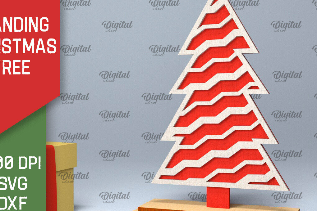 Σετ των 2 Intra απο ξύλο plywood 3mm-4mm πάχος –  κοπής με λέιζερ όρθιο χριστουγεννιάτικο δέντρο Δίασταση  20x20 cm INTRAFABR-104685134