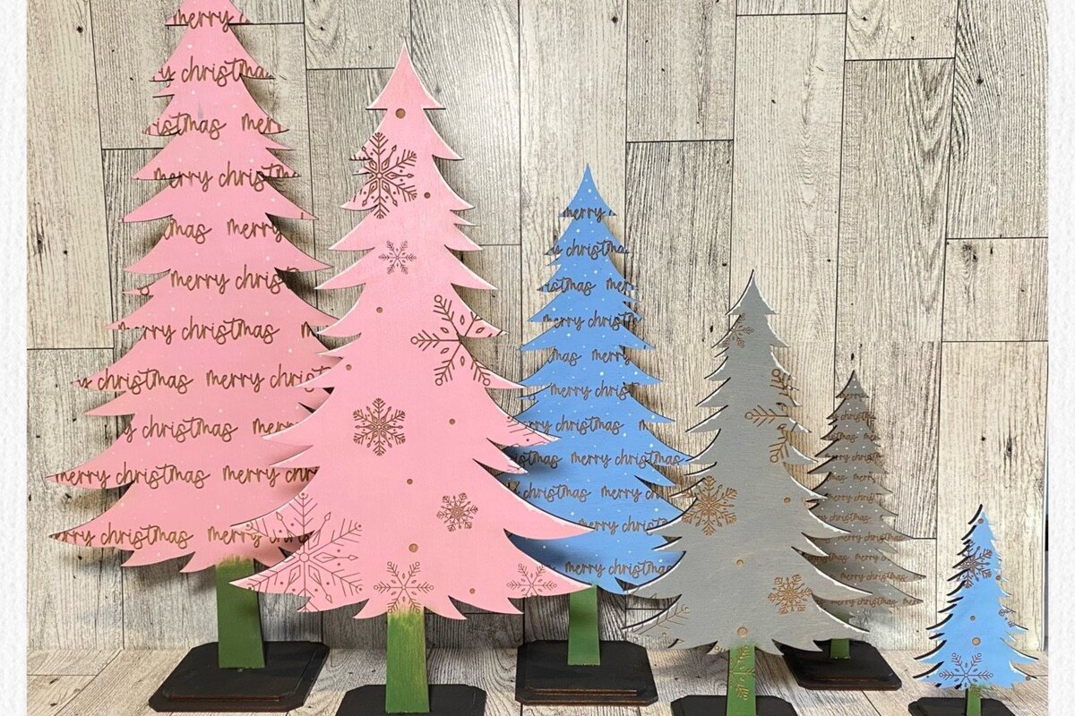 Σετ των 2 Intra απο ξύλο plywood 3mm-4mm πάχος – Μόνιμα Χριστουγεννιάτικα Δέντρα Laser Δίασταση  20x20 cm INTRAFABR-44638022