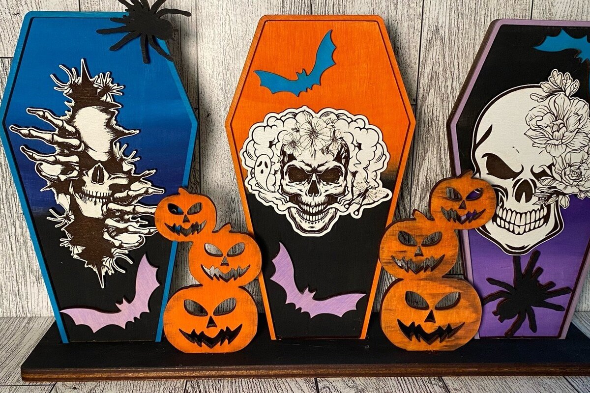 Σετ των 2 Intra απο ξύλο plywood 3mm-4mm πάχος – Standing Coffins Halloween Laser Δίασταση  20x20 cm INTRAFABR-36607133