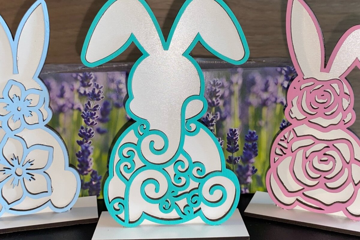 Σετ των 2 Intra απο ξύλο plywood 3mm-4mm πάχος – Πακέτο Standing Floral Bunnies με 3 Δίασταση  20x20 cm INTRAFABR-27183878