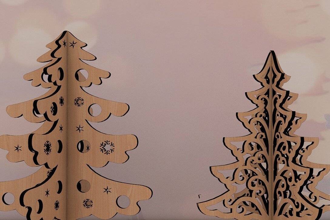 Σετ των 2 Intra απο ξύλο plywood 3mm-4mm πάχος – Χριστουγεννιάτικο χριστουγεννιάτικο ντεκόρ Standing Noel Trees Δίασταση  20x20 cm INTRAFABR-43560906