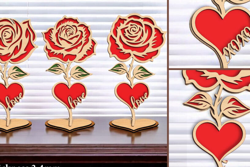 Σετ των 2 Intra απο ξύλο plywood 3mm-4mm πάχος – Λίμα κοπής με λέιζερ στολίδι μόνιμου τριαντάφυλλου Δίασταση  20x20 cm INTRAFABR-122328002