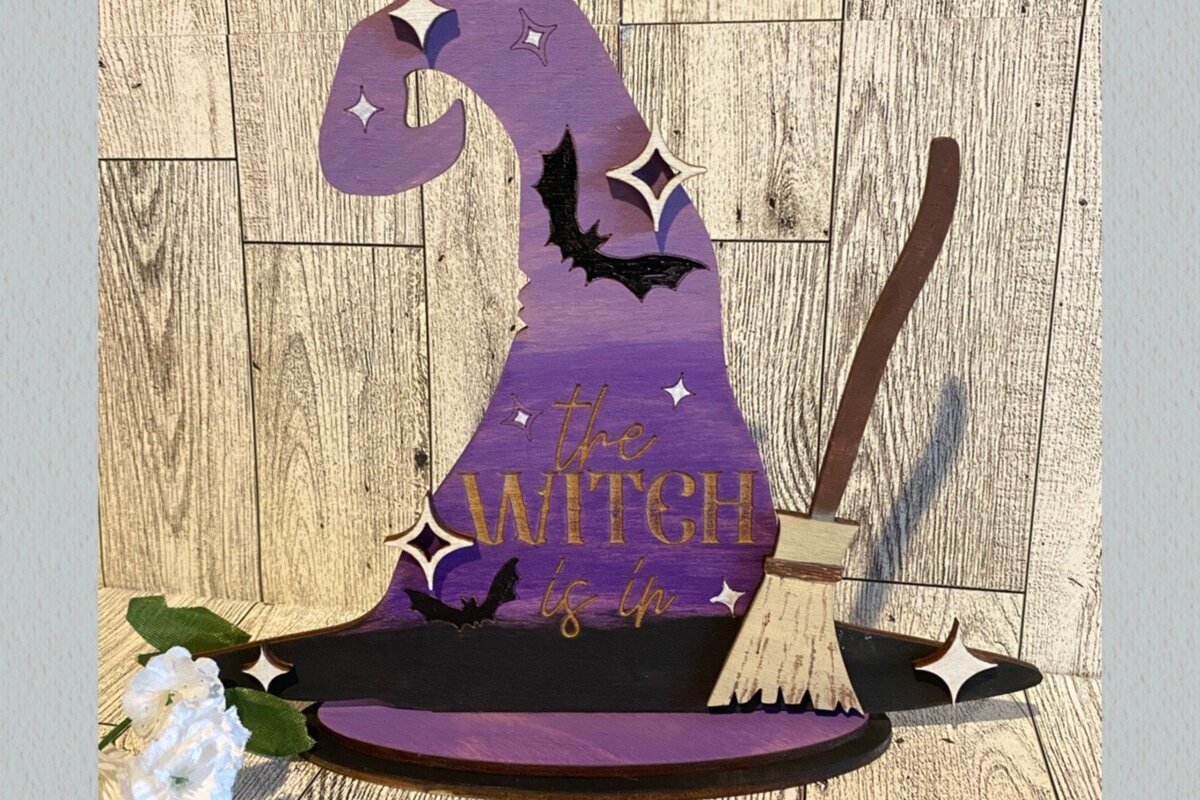 Σετ των 2 Intra απο ξύλο plywood 3mm-4mm πάχος – Standing Witch Hat και Moon Laser Δίασταση  20x20 cm INTRAFABR-35110422