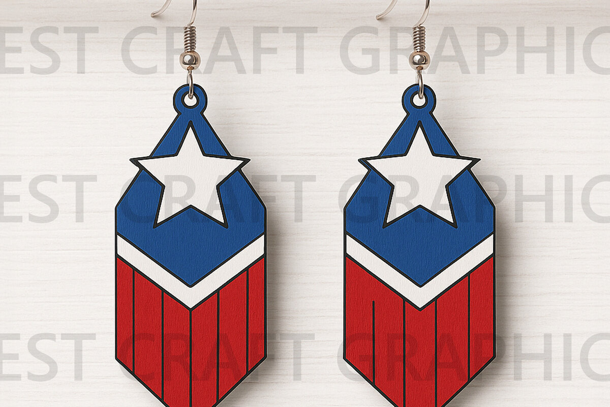 Σετ των 3 Intra απο ξύλο plywood 3mm-4mm πάχος – Σκουλαρίκια Star Chevron USA Δίασταση  5x5 cm INTRAFABR-122656542