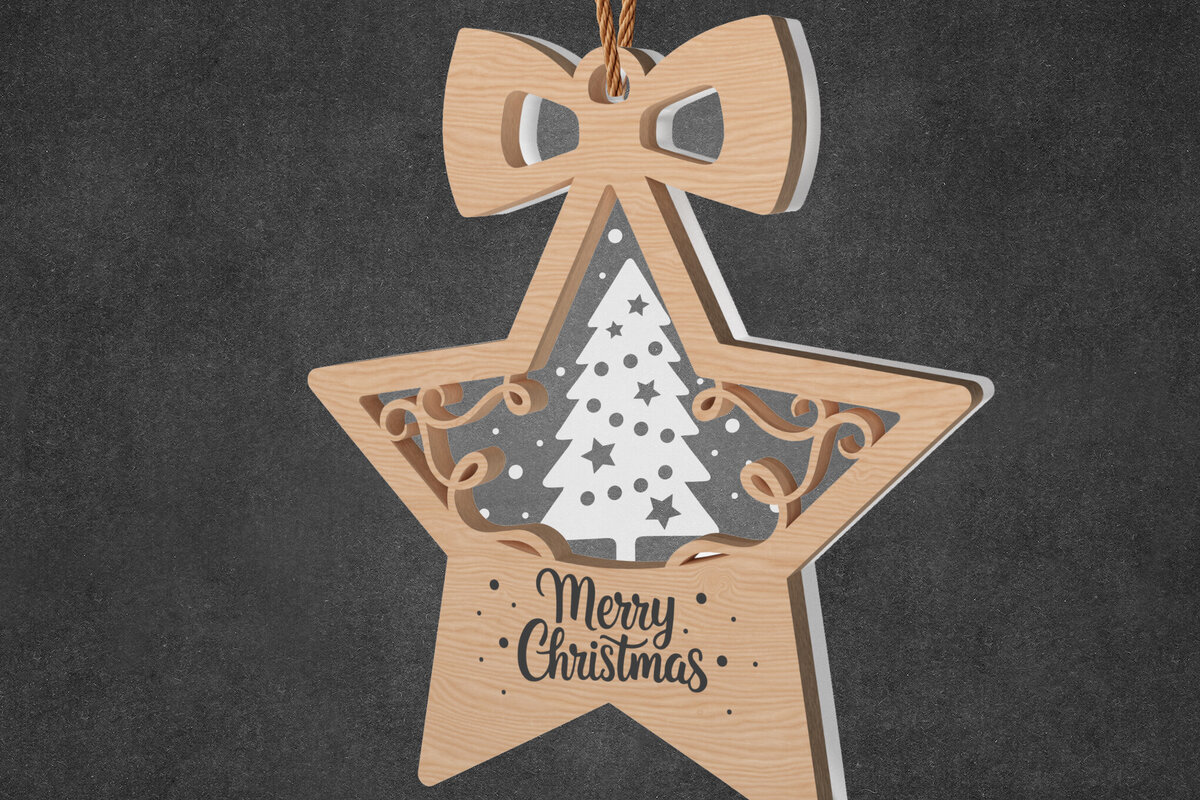 Σετ των 2 Intra απο ξύλο plywood 3mm-4mm πάχος – Χριστουγεννιάτικο στολίδι αστεριών με δέντρο Δίασταση  20x20 cm INTRAFABR-108957659