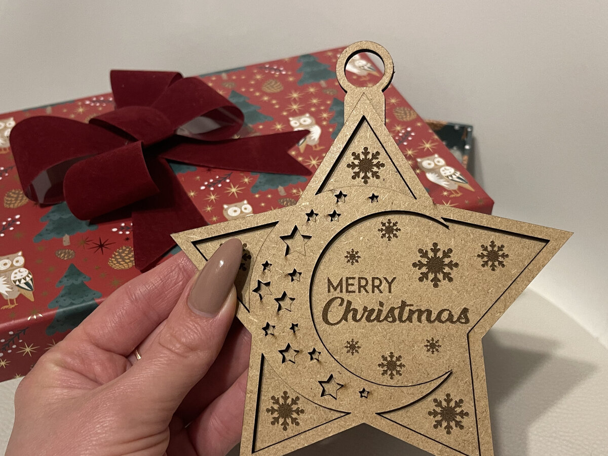 Σετ των 2 Intra απο ξύλο plywood 3mm-4mm πάχος – Αστέρι - Χριστουγεννιάτικο Στολίδι Δίασταση  20x20 cm INTRAFABR-108093537