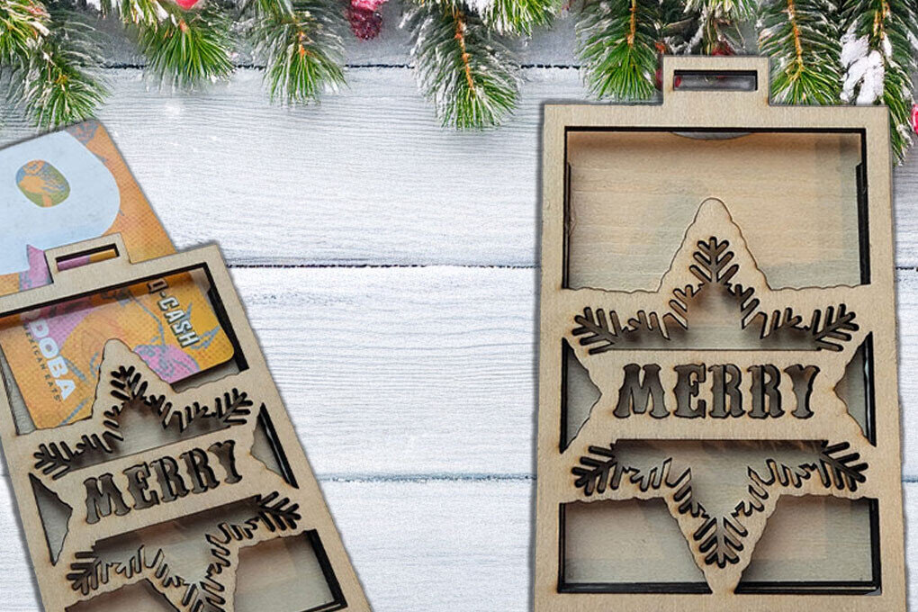 Σετ των 2 Intra απο ξύλο plywood 3mm-4mm πάχος – Θήκη δώρου κάρτας Star Αρχείο κοπής με λέιζερ Δίασταση  20x20 cm INTRAFABR-111097463