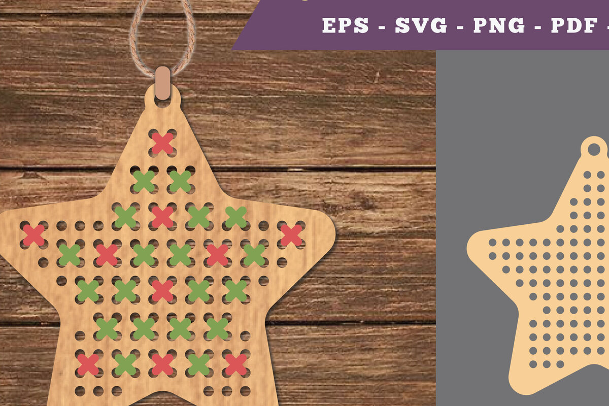 Σετ των 2 Intra απο ξύλο plywood 3mm-4mm πάχος – Star Cross Stitch Δίασταση  20x20 cm INTRAFABR-106690739