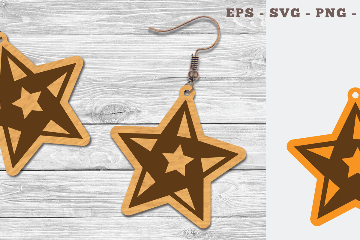 Σετ των 3 Intra απο ξύλο plywood 3mm-4mm πάχος – Σκουλαρίκια Star Δίασταση  5x5 cm INTRAFABR-107201837