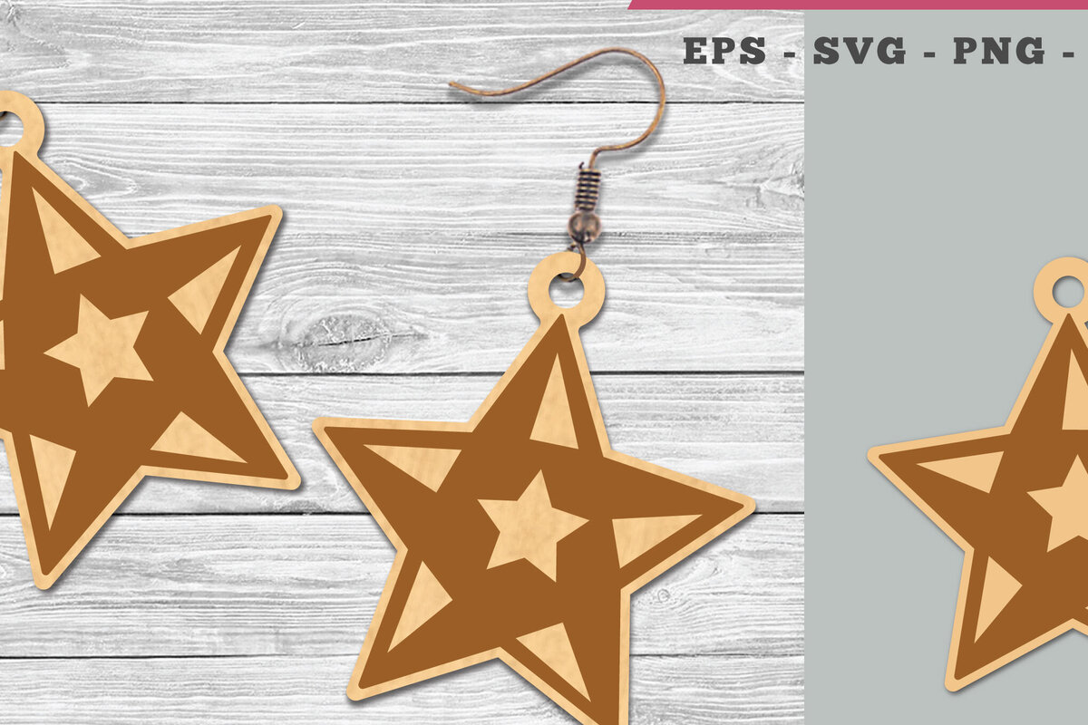 Σετ των 3 Intra απο ξύλο plywood 3mm-4mm πάχος – Σκουλαρίκια Star Δίασταση  5x5 cm INTRAFABR-106401539