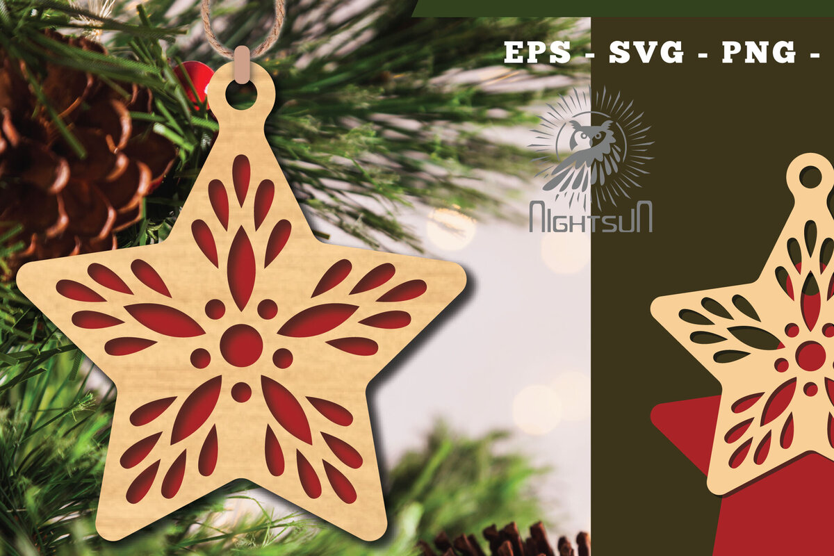 Σετ των 2 Intra απο ξύλο plywood 3mm-4mm πάχος – Στολίδι Star 1 Δίασταση  20x20 cm INTRAFABR-112131652