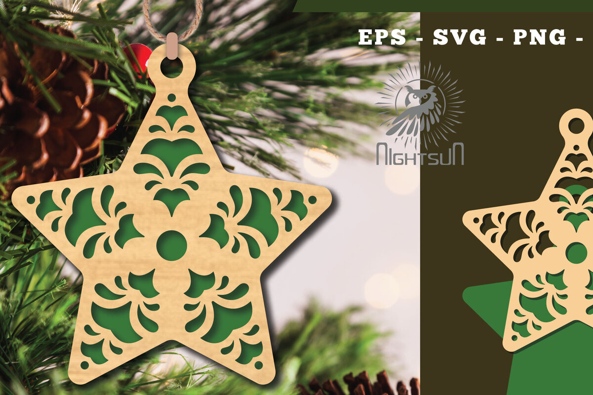 Σετ των 2 Intra απο ξύλο plywood 3mm-4mm πάχος – Στολίδι Star 2 Δίασταση  20x20 cm INTRAFABR-112131664