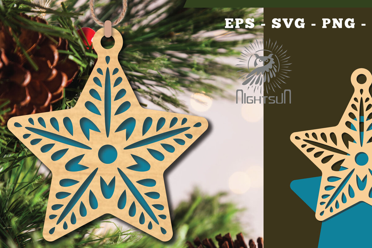 Σετ των 2 Intra απο ξύλο plywood 3mm-4mm πάχος – Στολίδι Star 3 Δίασταση  20x20 cm INTRAFABR-112131682