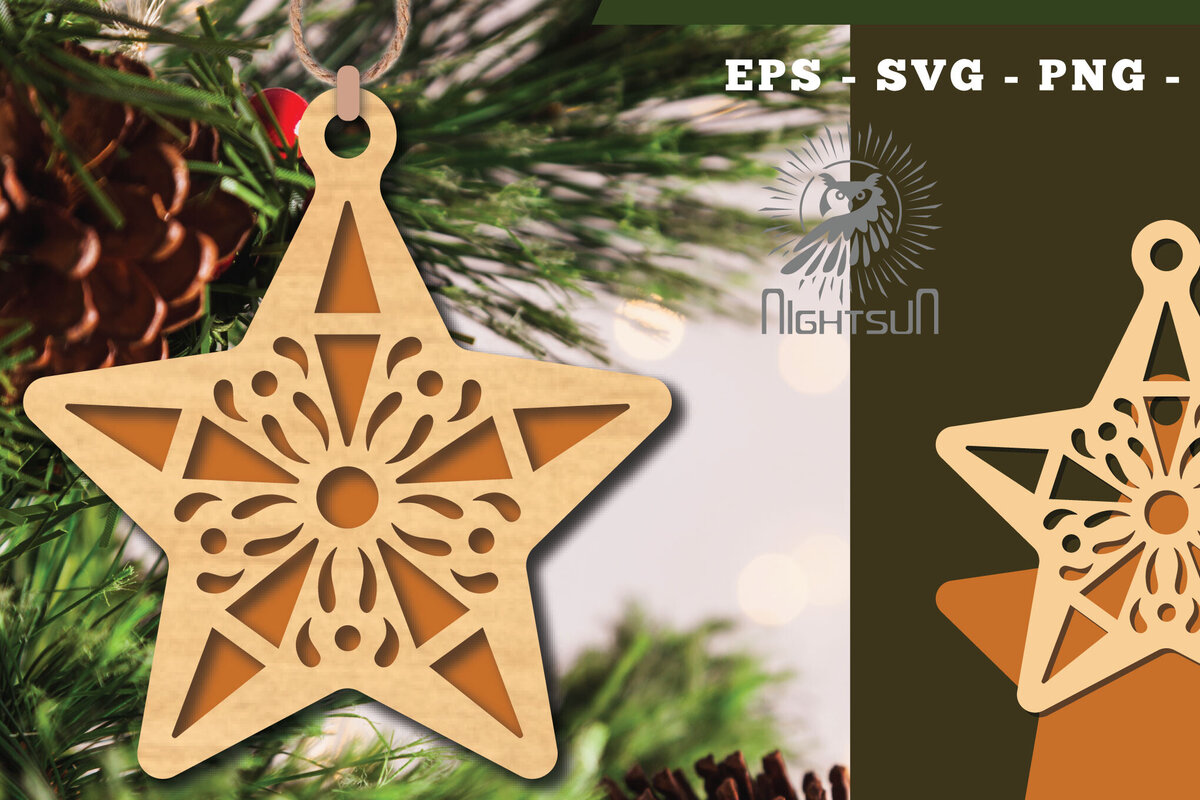 Σετ των 2 Intra απο ξύλο plywood 3mm-4mm πάχος – Στολίδι Star 4 Δίασταση  20x20 cm INTRAFABR-112131700